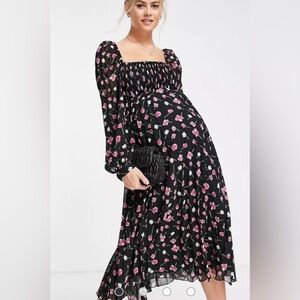 ASOS Design Floral Black and Pink Maternity Dress - 8